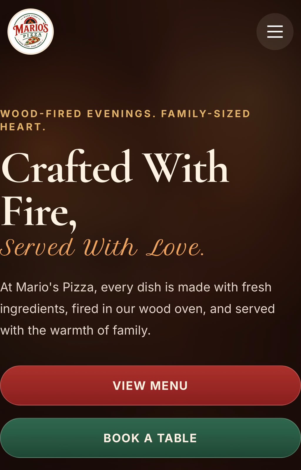 Restaurant website concept screenshot